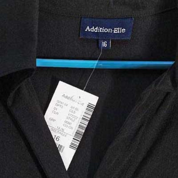 BLOUSE, STRETCH TUNIC LENGTH, BLACK, SIZE 16W, NOTCHED CUFFS, DEEPER VEE NECK, - Picture 3 of 3